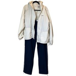 Reebok vintage 2000s embroidered logo Track Set bomber Jacket Ivory Blue XL 90s